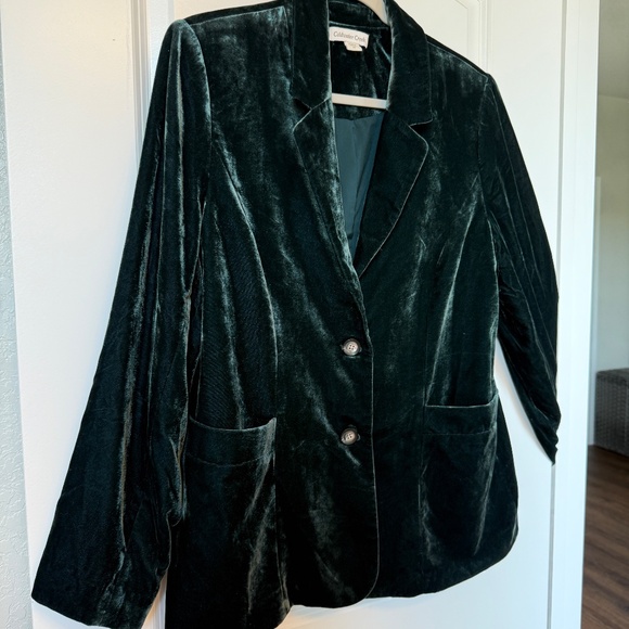 Washable Coldwater Creek Crushed Velvet Dark Green Velvet Blazer - 14 - Picture 11 of 16
